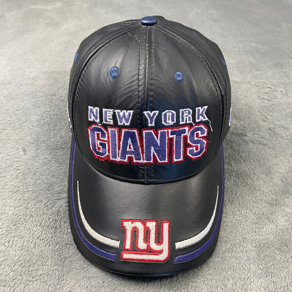 Vintage NY Giants Reebok Hat Mens OSFA Black Leather Strapback Embroidered NFL